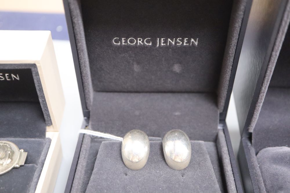 Allan Scharff for Georg Jensen, a pair of sterling silver Alliance earrings, No. 555 and two other items,